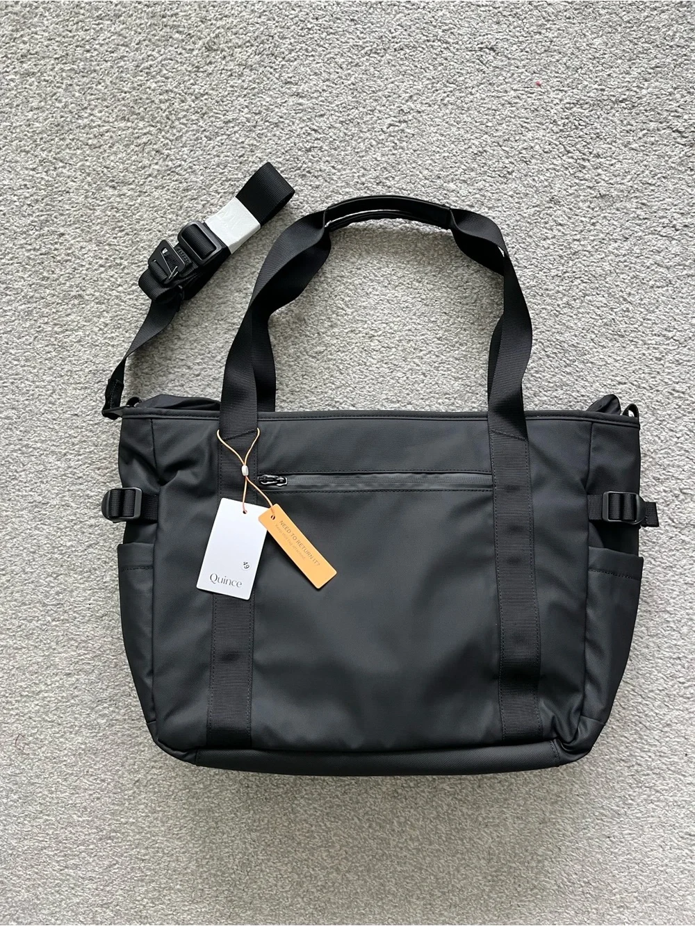 NWT Quince Black Unisex Laptop Tote with Convertible Strap